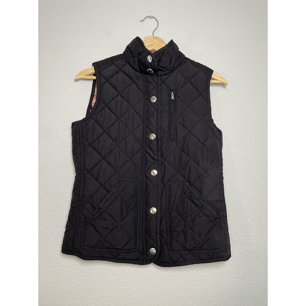 Lauren Ralph Lauren Quilted Vest XS Black Paisley Lined Snap Front Pockets